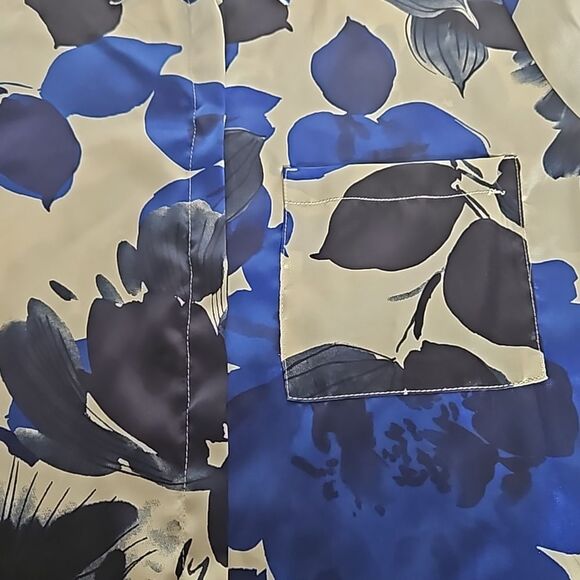 Zara Floral Button-Down Long Sleeves Shirt Large Royal Blue & White - Picture 14 of 16